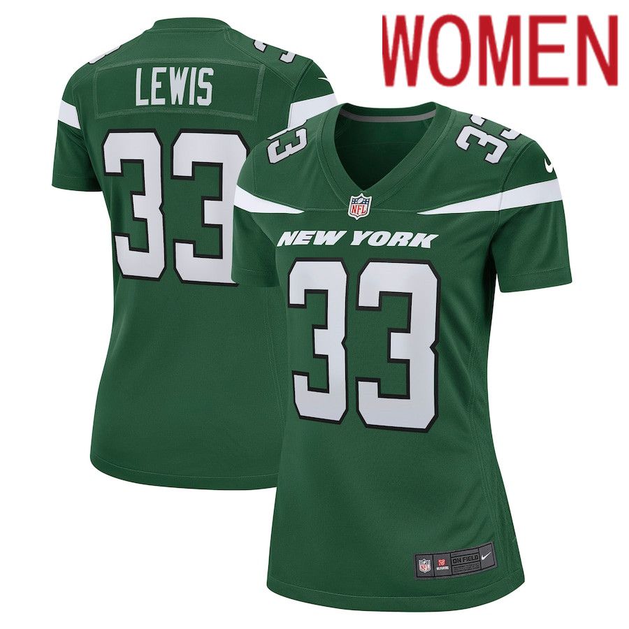 Women New York Jets 33 Zane Lewis Nike Gotham Green Game NFL Jersey